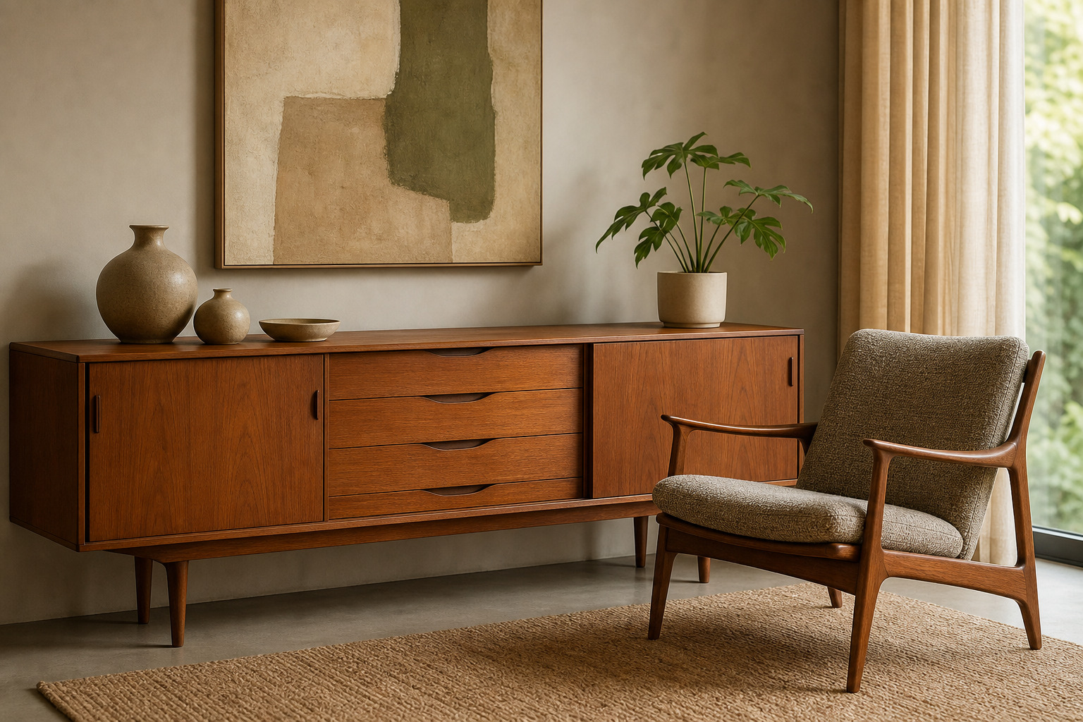 fauteuil et enfilade design vintage du XXe siècle qui gardent de la valeur