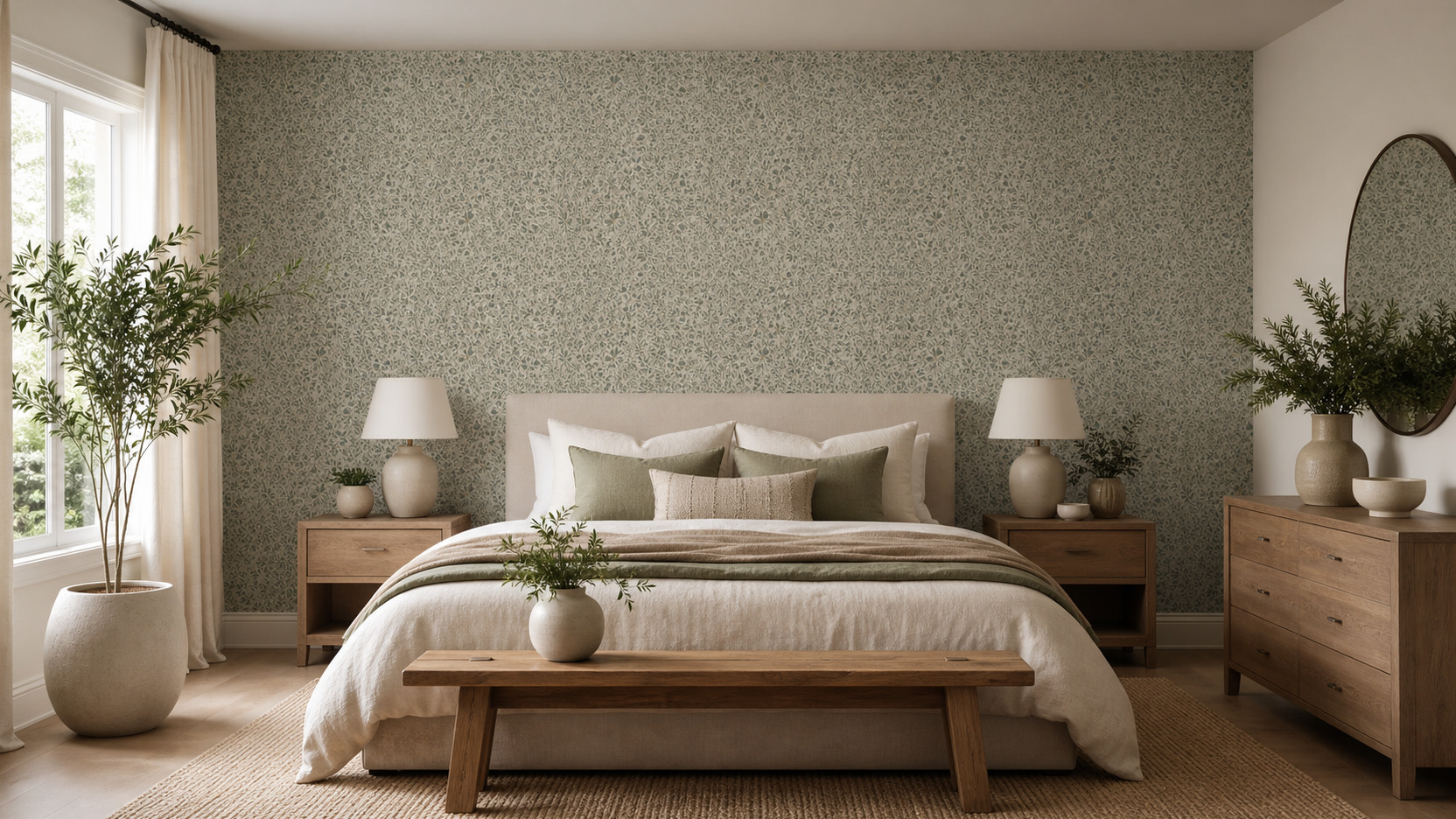 papier peint sur le mur de la tête de lit dans une chambre adulte