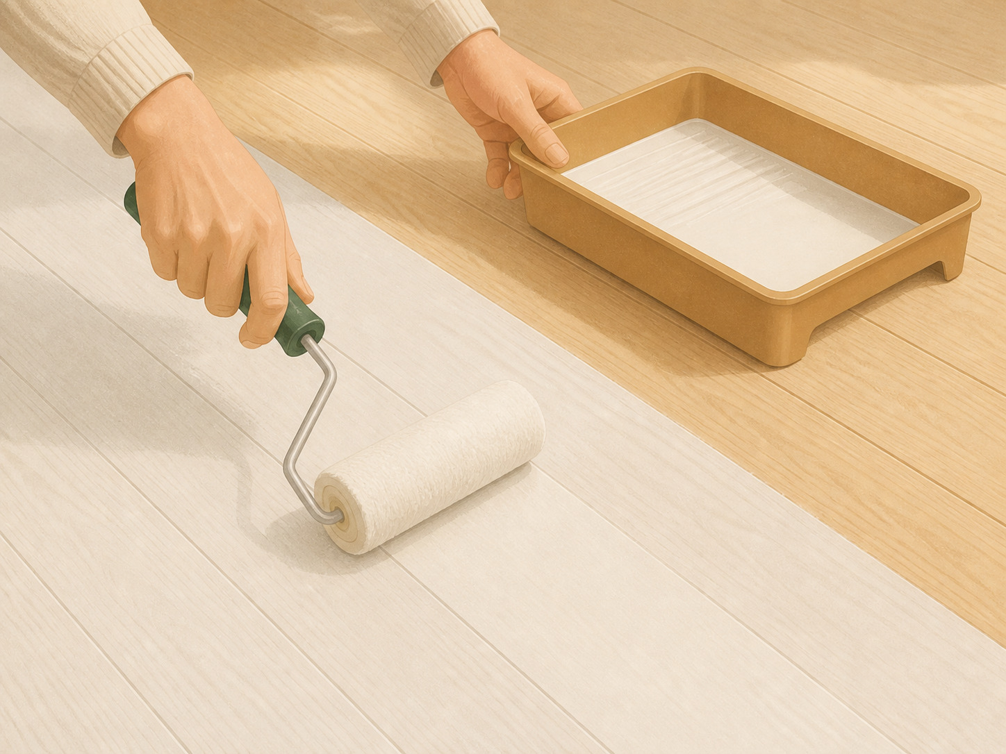 Appliquer la sous-couche d'accroche sur un parquet au rouleau