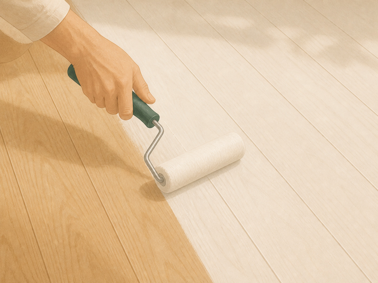 Étaler la première couche de peinture sur le parquet