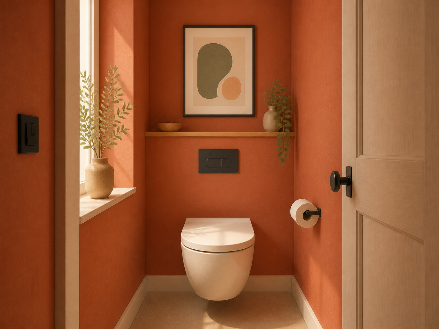 Peinture terracotta : avec quelle couleur l'associer (et où l'oser) Petits WC entièrement peints en terracotta