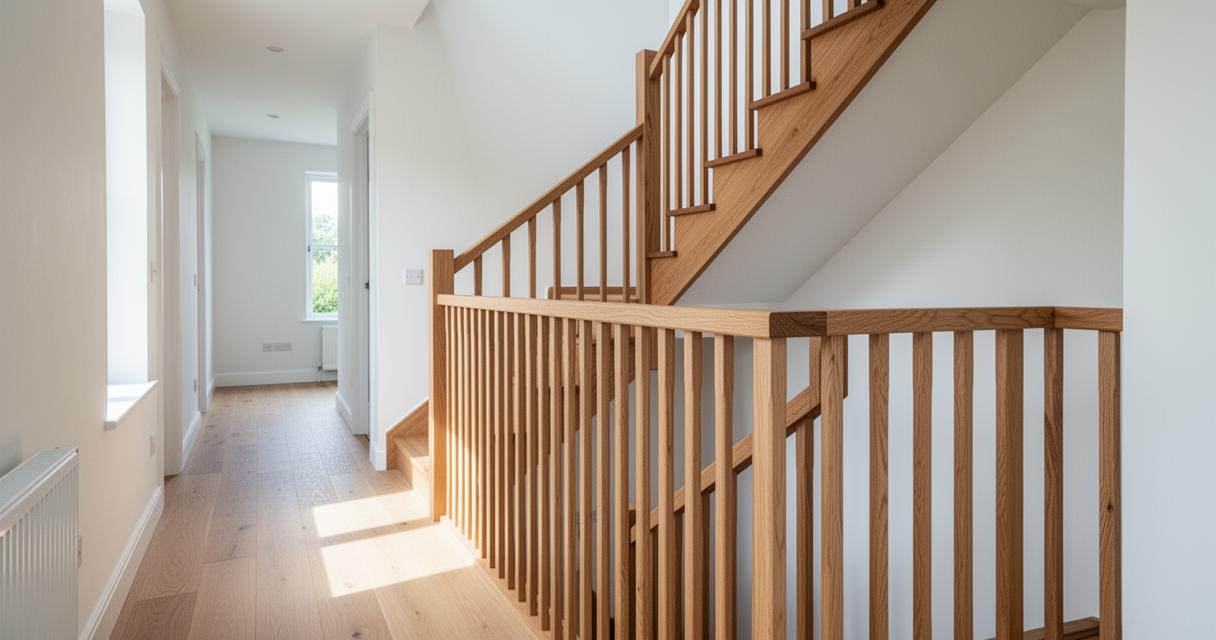 Fixation d'un garde-corps d'escalier sur le limon, platines et ancrages visibles
