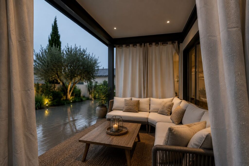 rideau patio exterieur impermeable terrasse pluie